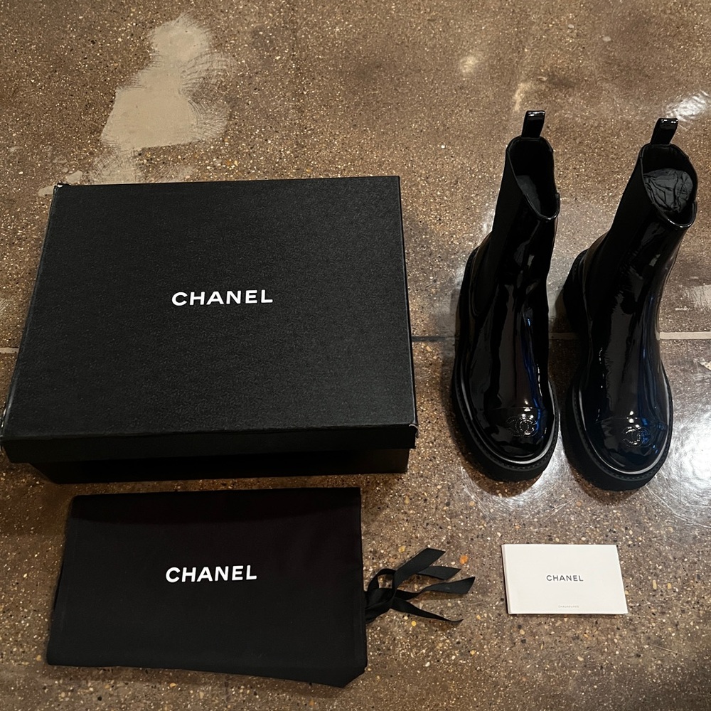 Chanel Black Patent Leather Boots